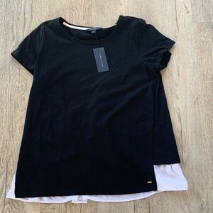 Tommy Hilfiger Black Short-Sleeve Layered-Look Tee with White Hem Size L